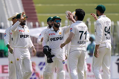 Pakistan vs Bangladesh 1st Test, 3rd Day: Pakistan's Naseem Shah celebrates with teammate after taking the wicket of Bangladesh's Zakir Hasan